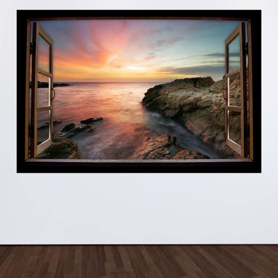 Optical Illusions Wood Window Wall Sticker - Sea view