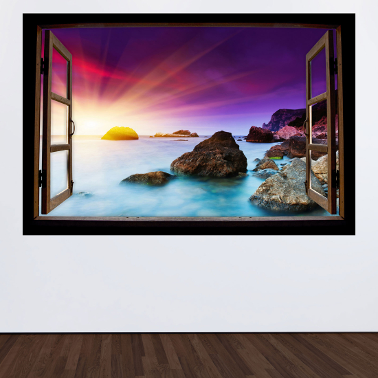 Optical Illusions Wood Window Wall Sticker - Sea view