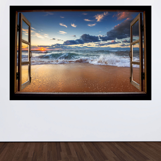 Optical Illusions Wood Window Wall Sticker - Sea view