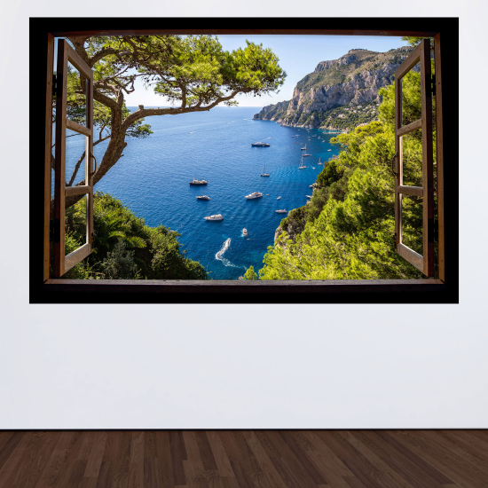 Optical Illusions Wood Window Wall Sticker - Sea view