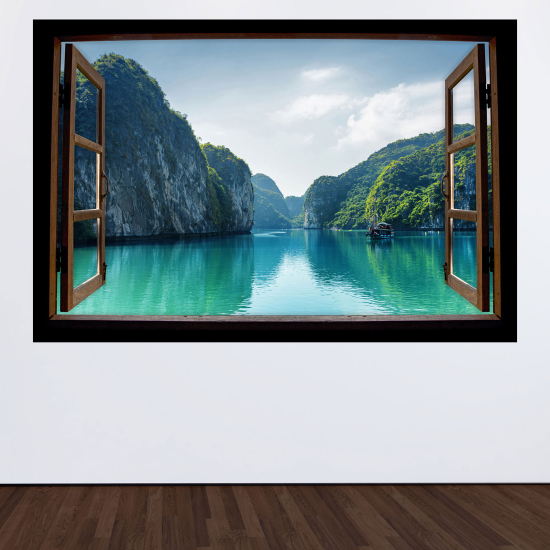 Optical Illusions Wood Window Wall Sticker - Sea view