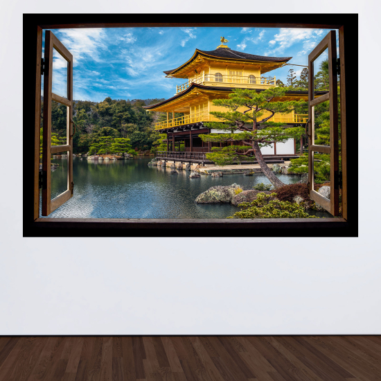 Optical Illusions Wood Window Wall Sticker - Temple