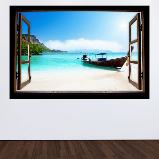 Optical Illusions Wood Window Wall Sticker - Thailand