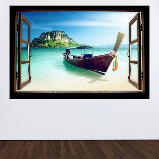 Optical Illusions Wood Window Wall Sticker - Thailand