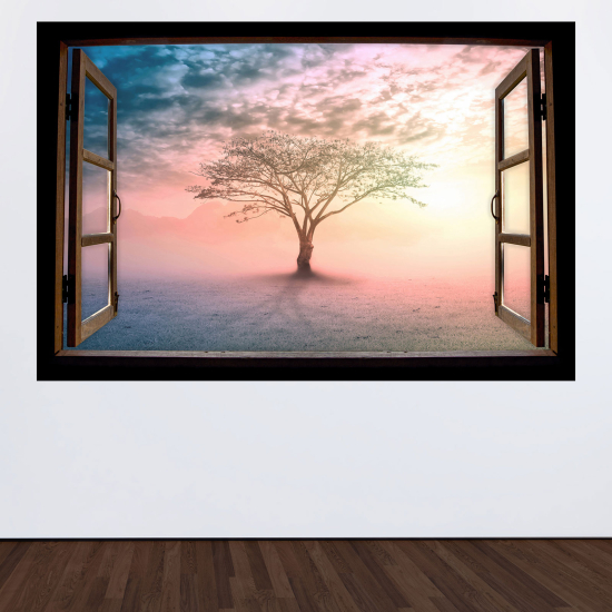 Optical Illusions Wood Window Wall Sticker - Tree