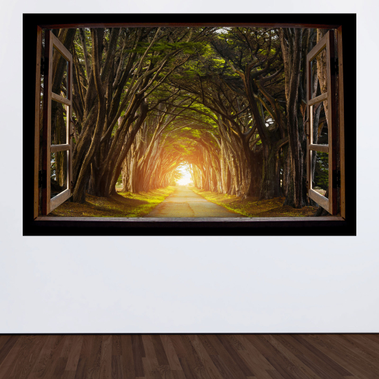 Optical Illusions Wood Window Wall Sticker - Tree Path