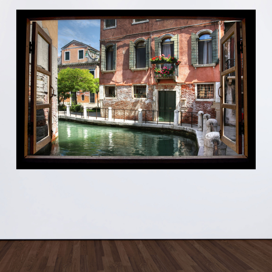 Optical Illusions Wood Window Wall Sticker - Venice