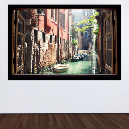 Optical Illusions Wood Window Wall Sticker - Venice