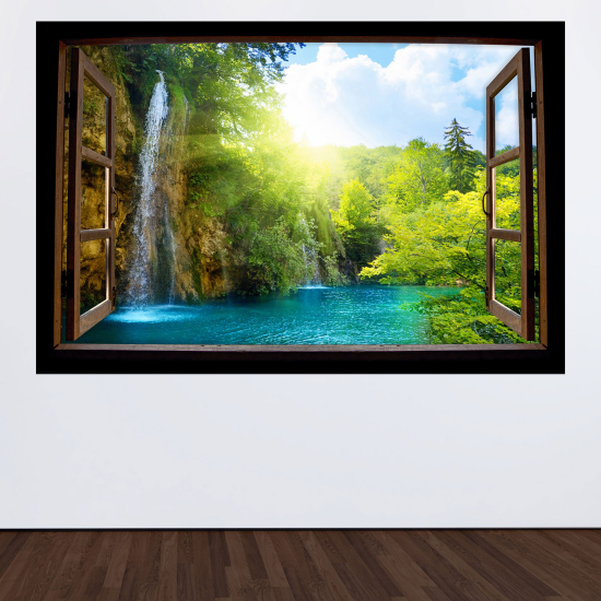 Optical Illusions Wood Window Wall Sticker - Waterfall