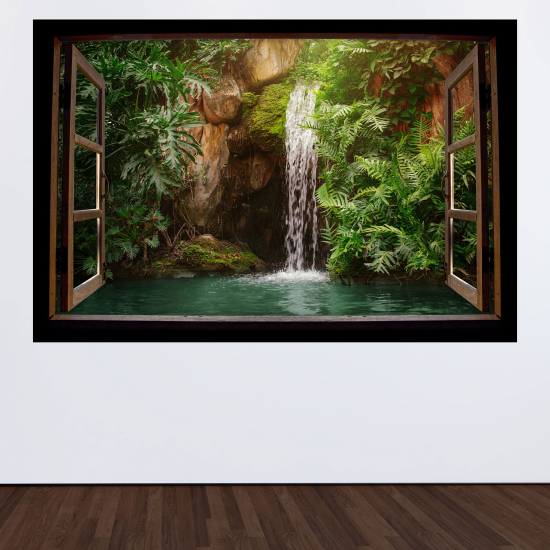 Optical Illusions Wood Window Wall Sticker - Waterfall