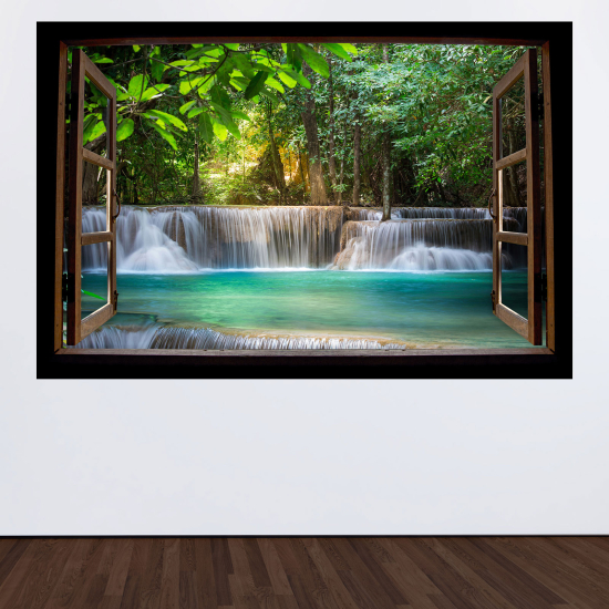 Optical Illusions Wood Window Wall Sticker - Waterfalls