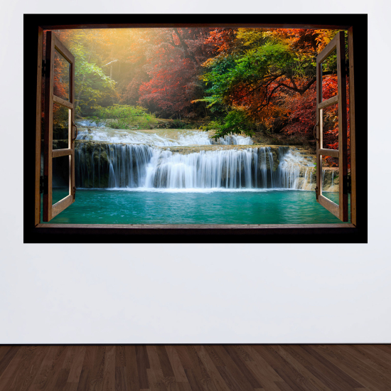 Optical Illusions Wood Window Wall Sticker - Waterfalls