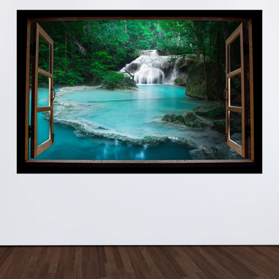 Optical Illusions Wood Window Wall Sticker - Waterfalls