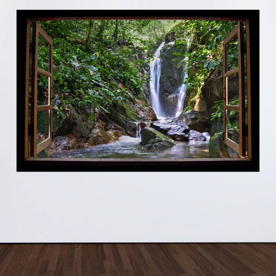 Optical Illusions Wood Window Wall Sticker - Waterfalls