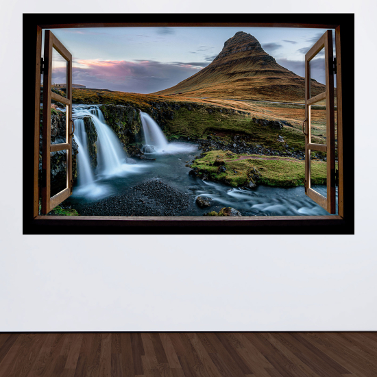 Optical Illusions Wood Window Wall Sticker - Waterfalls