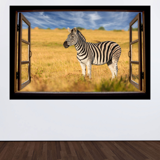 Optical Illusions Wood Window Wall Sticker - Zebra