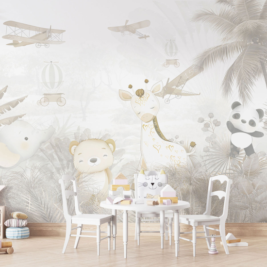 Panoramic Wallpaper - Kid Wall Mural - Airplanes Animals