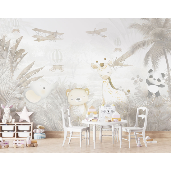 Panoramic Wallpaper - Kid Wall Mural - Airplanes Animals