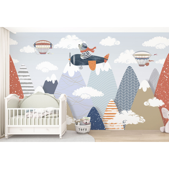 Panoramic Wallpaper - Kid Wall Mural - Aviator Bear