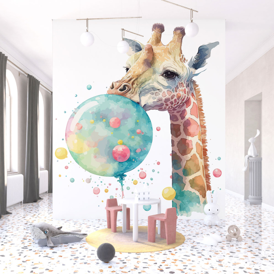 Panoramic Wallpaper - Kid Wall Mural - Balloon giraffe