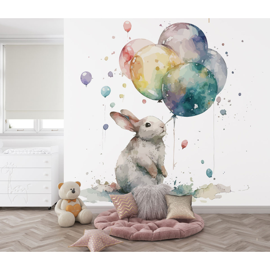 Panoramic Wallpaper - Kid Wall Mural - Balloon Rabbit