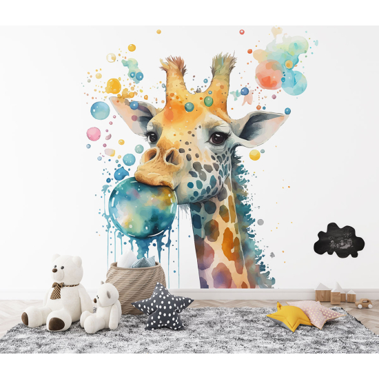 Panoramic Wallpaper - Kid Wall Mural - Bubble giraffe