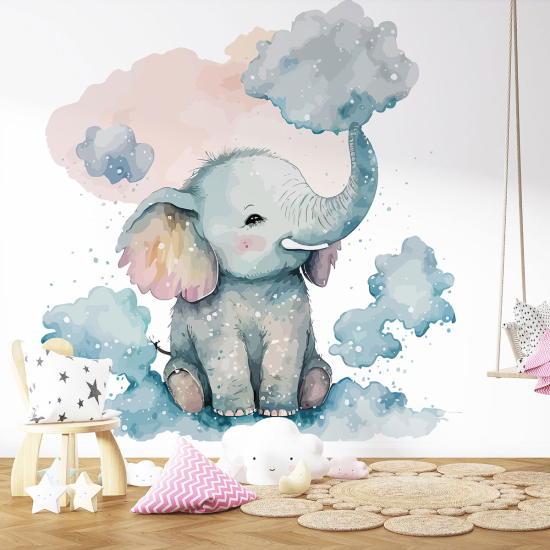 Panoramic Wallpaper - Kid Wall Mural - Elephant clouds