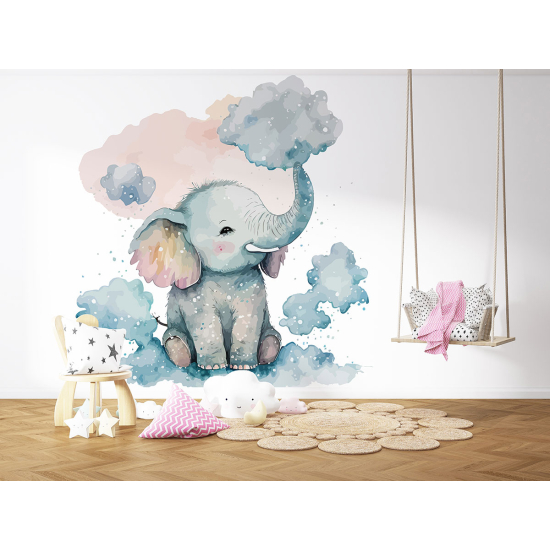 Panoramic Wallpaper - Kid Wall Mural - Elephant clouds