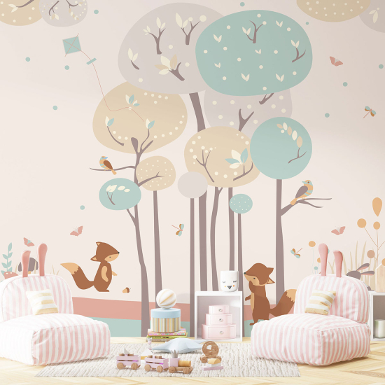 Panoramic Wallpaper - Kid Wall Mural - Forest animals