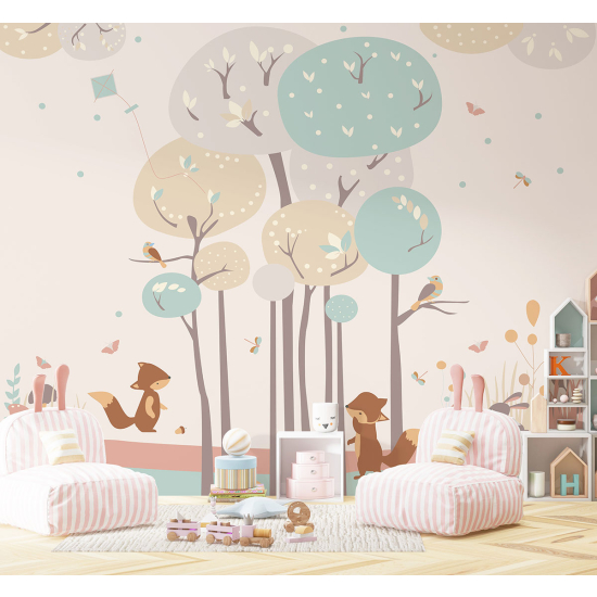 Panoramic Wallpaper - Kid Wall Mural - Forest animals