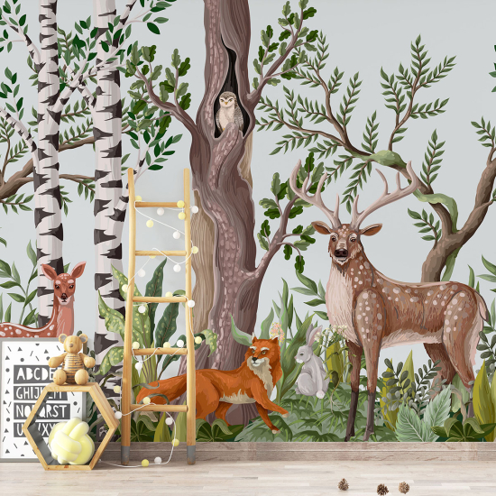 Panoramic Wallpaper - Kid Wall Mural - Forest Animals