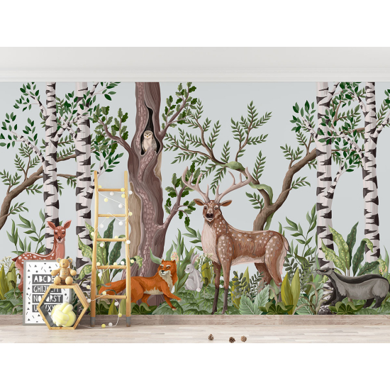 Panoramic Wallpaper - Kid Wall Mural - Forest Animals