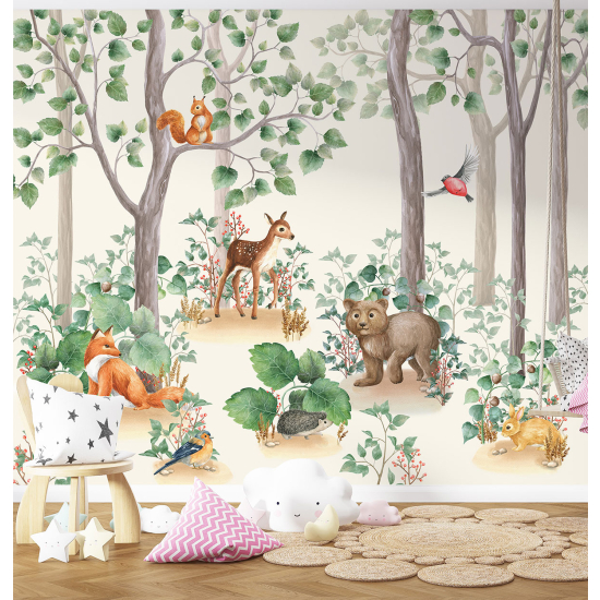 Panoramic Wallpaper - Kid Wall Mural - Forest Animals