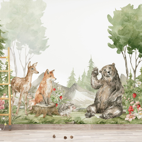 Panoramic Wallpaper - Kid Wall Mural - Forest Animals