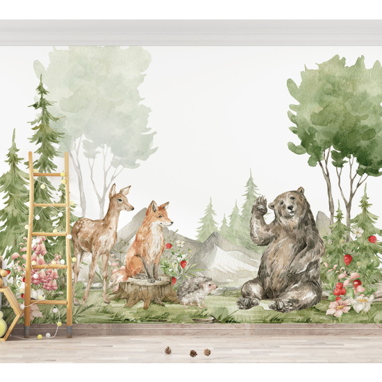 Panoramic Wallpaper - Kid Wall Mural - Forest Animals