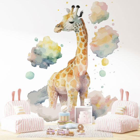 Panoramic Wallpaper - Kid Wall Mural - Giraffe clouds