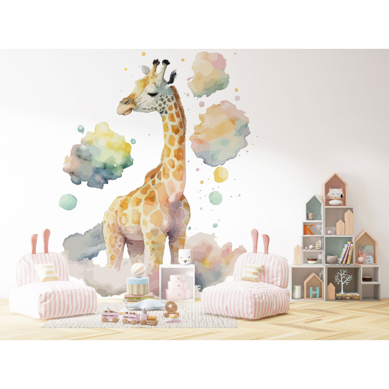 Panoramic Wallpaper - Kid Wall Mural - Giraffe clouds