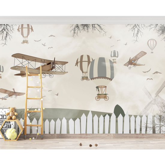 Panoramic Wallpaper - Kid Wall Mural - Hot Air Balloons