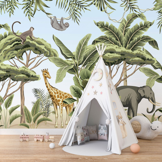 Panoramic Wallpaper - Kid Wall Mural - Jungle Animals