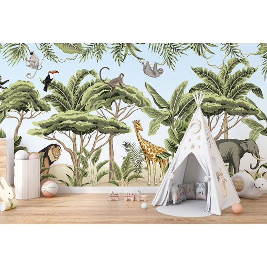 Panoramic Wallpaper - Kid Wall Mural - Jungle Animals