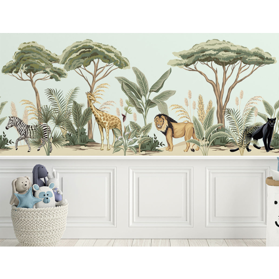 Panoramic Wallpaper - Kid Wall Mural - Jungle Animals