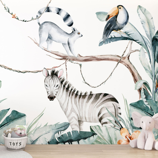 Panoramic Wallpaper - Kid Wall Mural - Jungle Animals