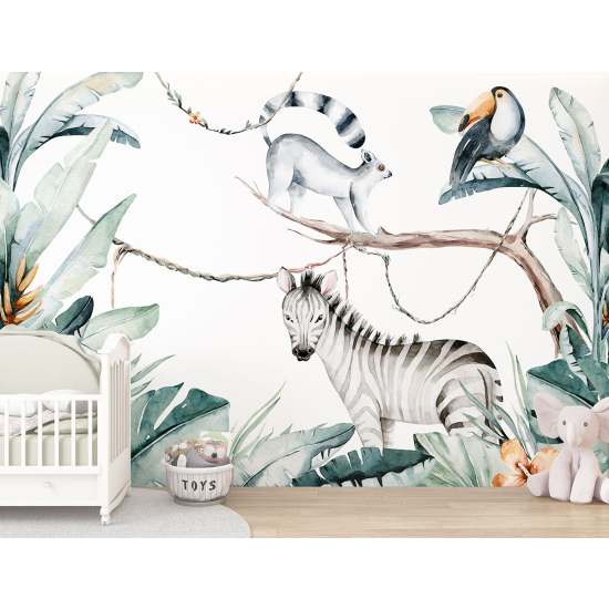 Panoramic Wallpaper - Kid Wall Mural - Jungle Animals