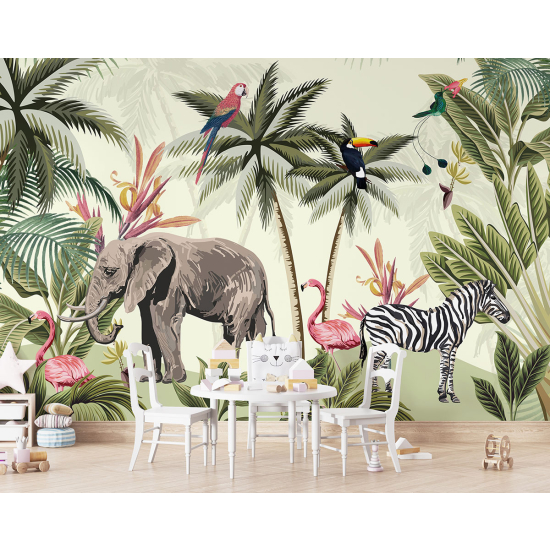 Panoramic Wallpaper - Kid Wall Mural - Jungle Animals