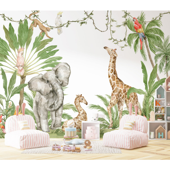 Panoramic Wallpaper - Kid Wall Mural - Jungle Animals