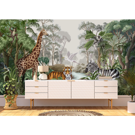 Panoramic Wallpaper - Kid Wall Mural - Jungle Animals