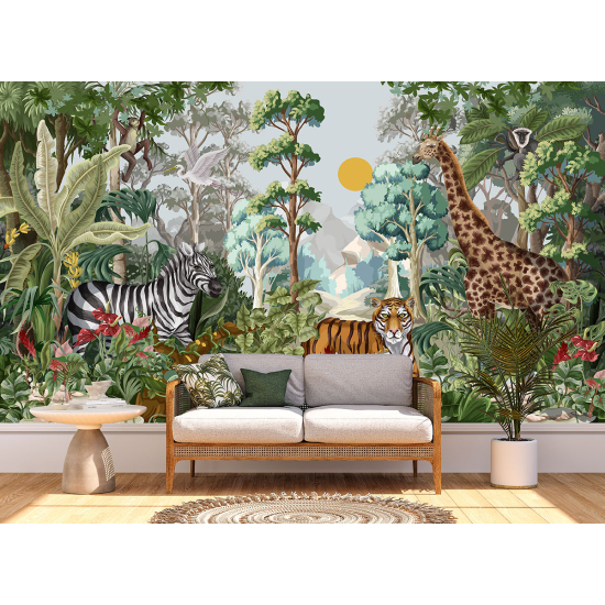 Panoramic Wallpaper - Kid Wall Mural - Jungle Animals