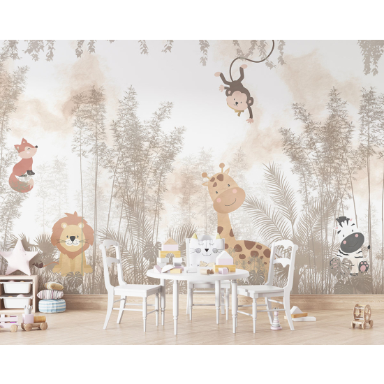 Panoramic Wallpaper - Kid Wall Mural - Jungle Animals