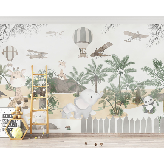 Panoramic Wallpaper - Kid Wall Mural - Jungle Animals