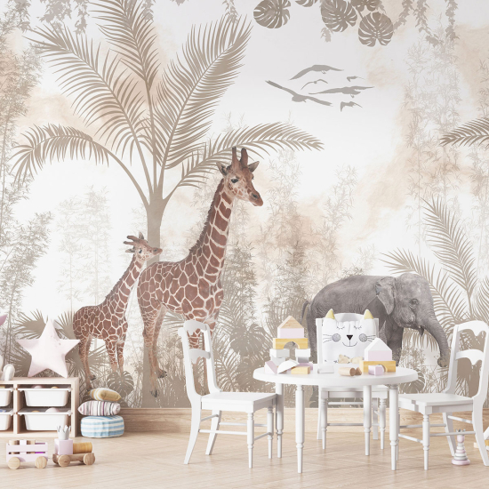 Panoramic Wallpaper - Kid Wall Mural - Jungle Animals